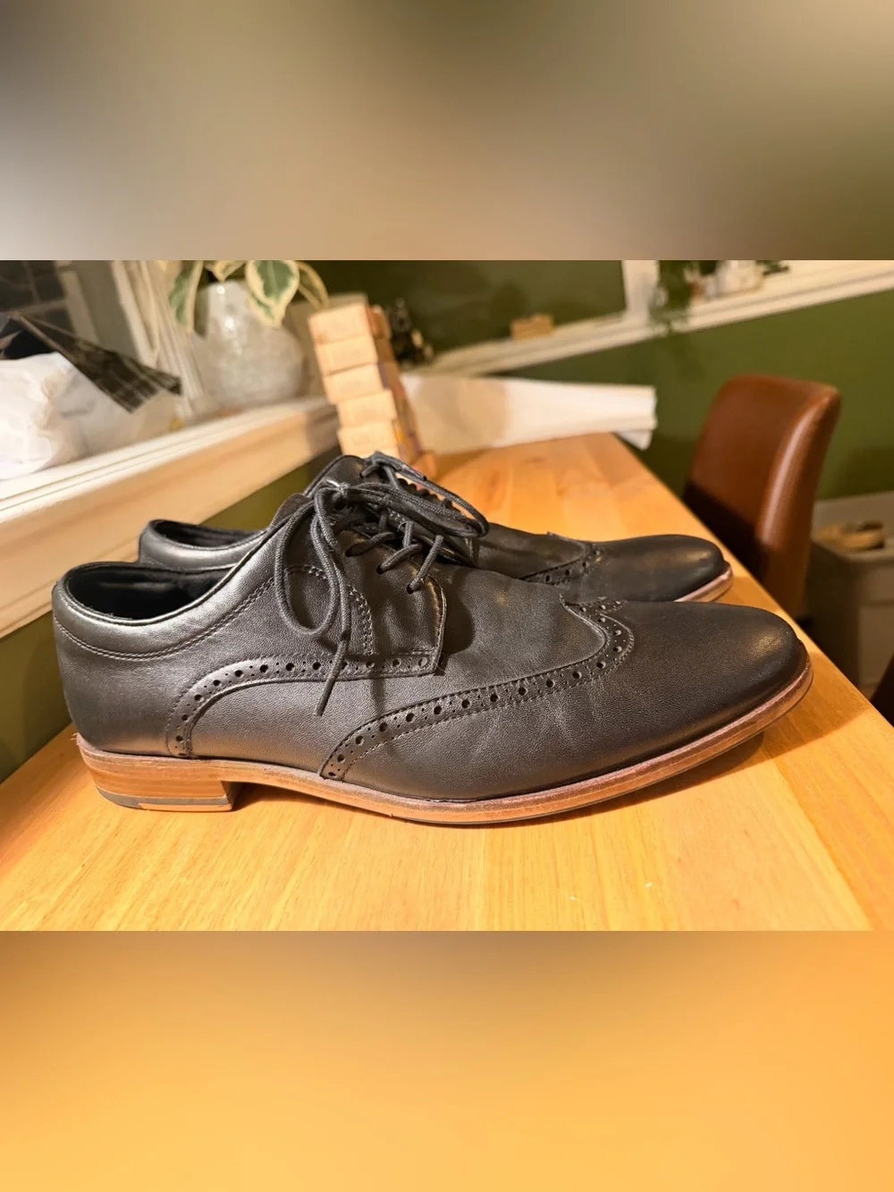 Aldo Black Leather Wingtip Derby Shoes